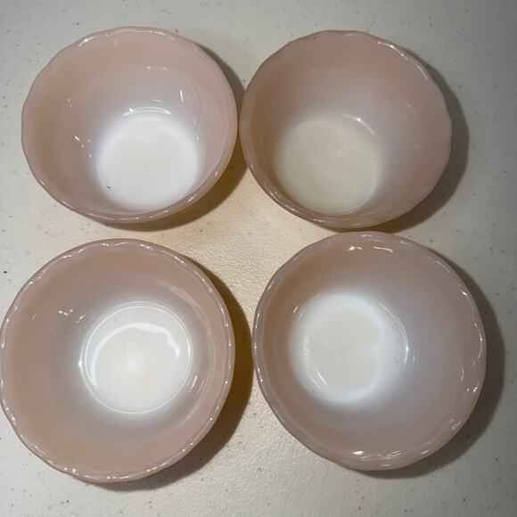 FIRE-KING Peach Luster 6oz Custard Cups #424” Scalloped Edge Set of 4 - Picture 2 of 7